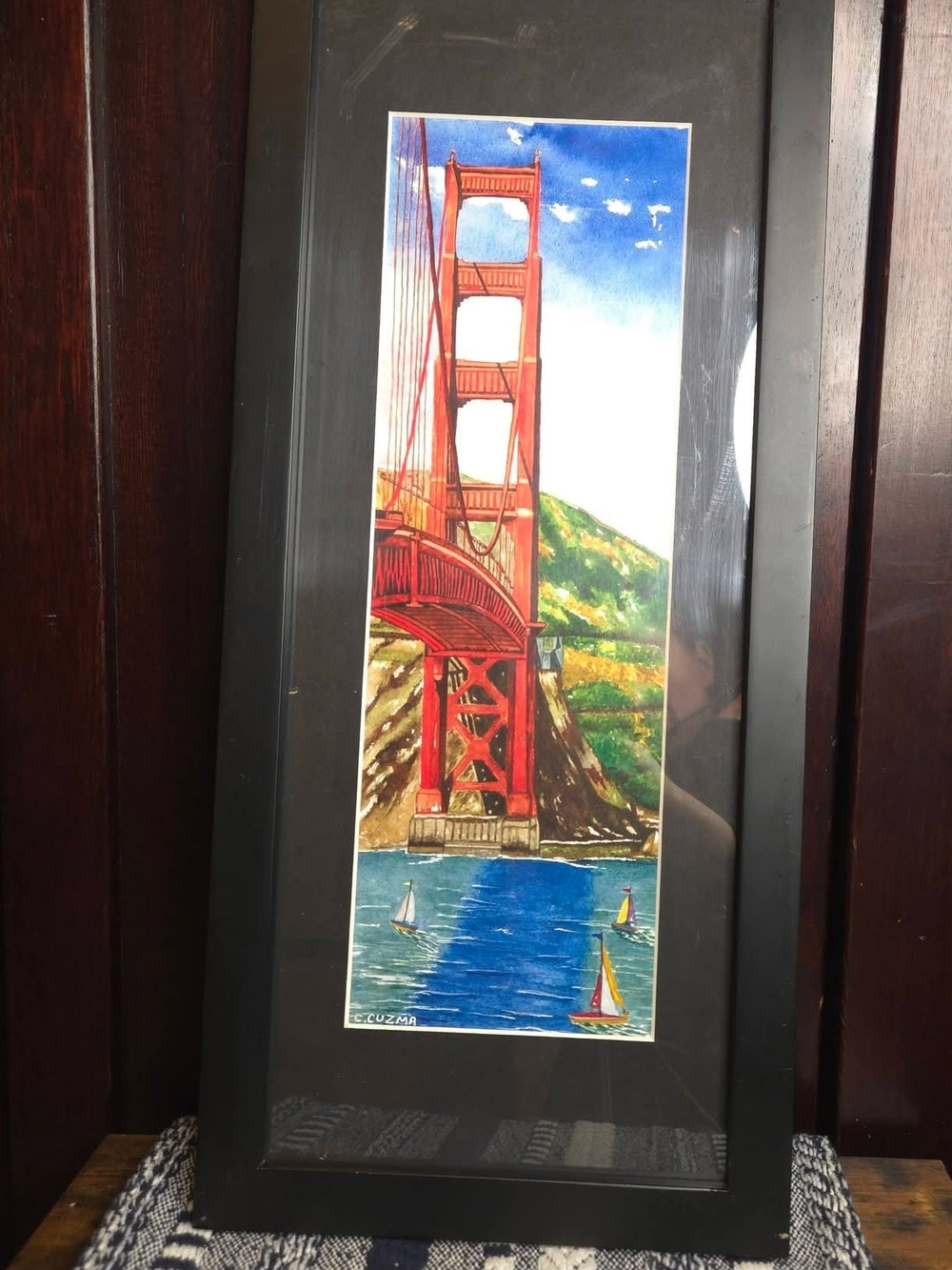 Golden Gate Bridge San Francisco Framed Wall Art C. Cuzma Sailboats Black Frame
